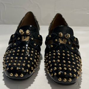 Women’s Fleur et Rosee black patent studded shoes size 37 Made in Italy Nwot